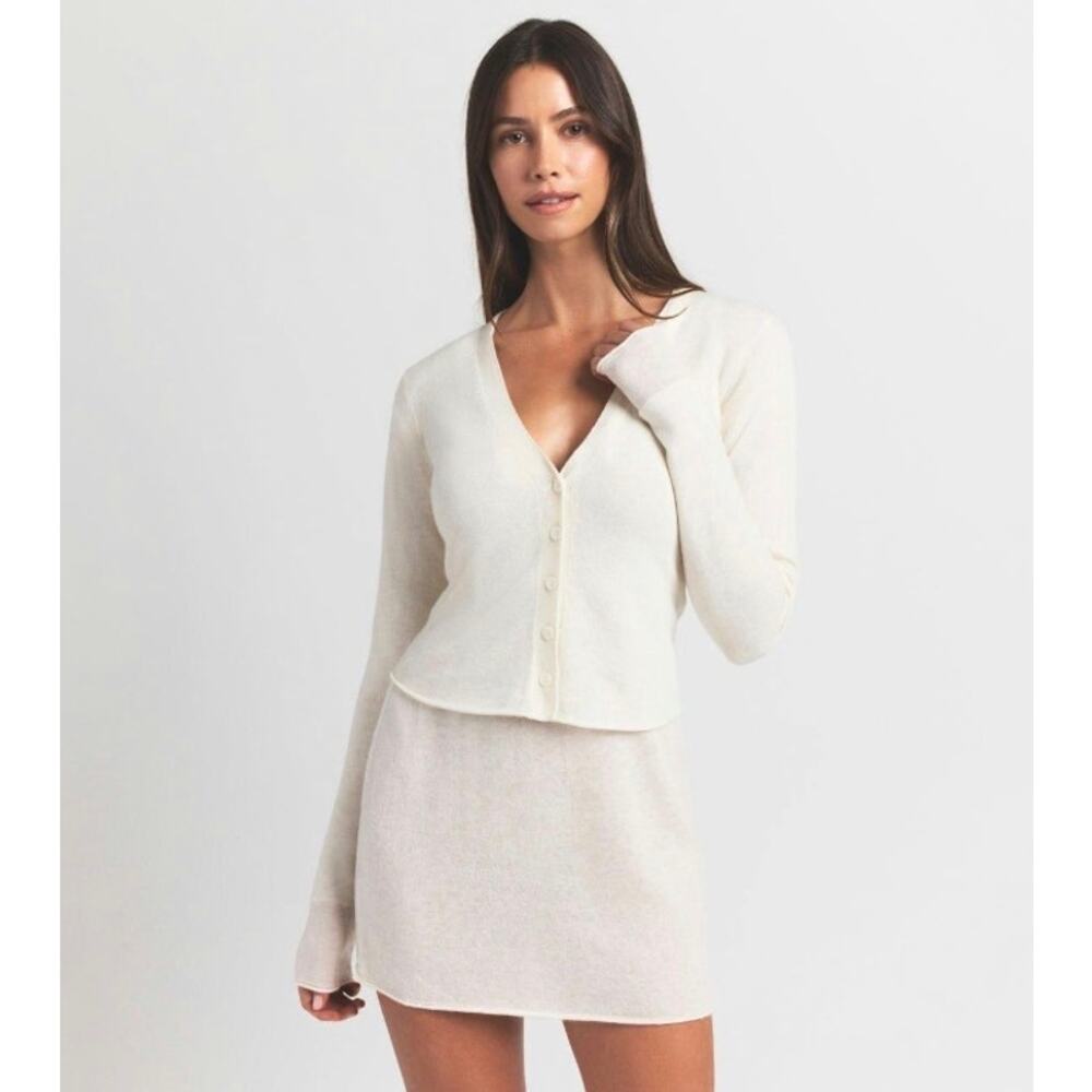 SKIMS Sheer Cashmere Cardigan in Egret